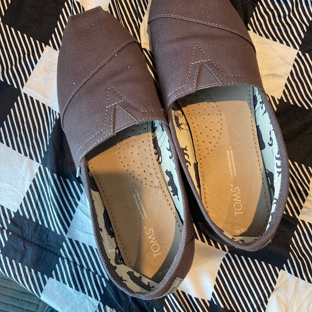 TOMS Brown Canvas Slip-On Shoes